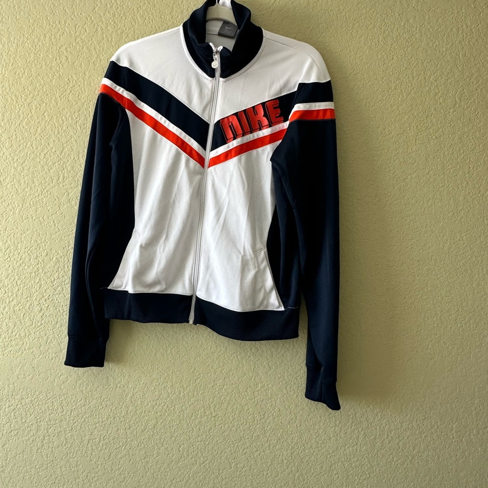 Vintage-Style Nike Track Jacket – White/Black with Red Stripes
